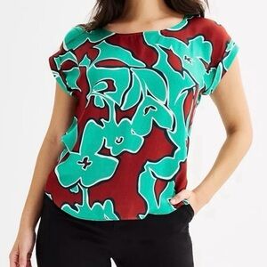 NWT - NINE WEST Brown and Green Floral Blouse